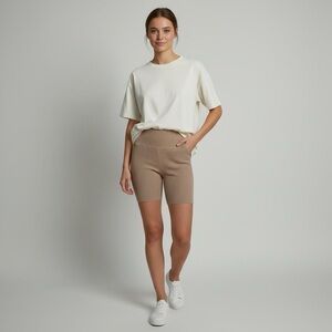 525 Revolve High Waist Ribbed Bike Shorts Ballerina Beige Tan Women’s Medium